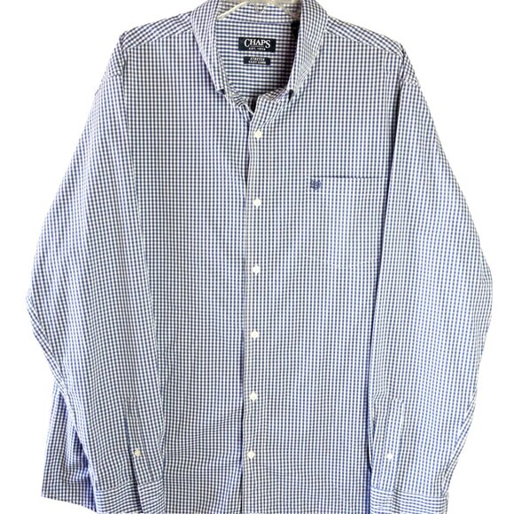 Chaps Men's 2XL Long Sleeve Shirt Easy Care Stretch Blue White Checkered - Picture 1 of 13